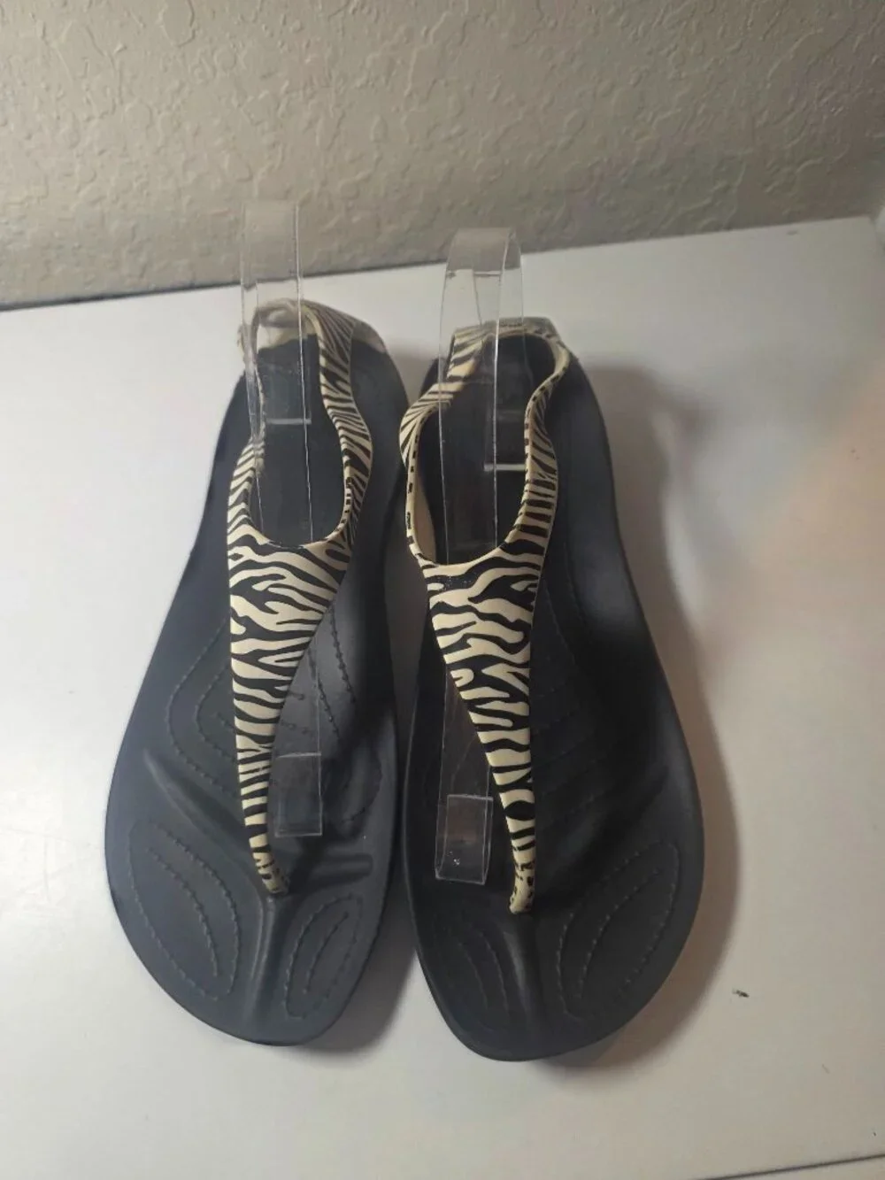 CROCS Serena Zebra Print Ivory Black Sandals size 10